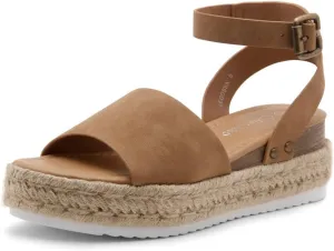 Shoe Land Legossa Womens Platform Sandals Ankle Strap Espadrilles Comfortable Open Toe Flatform Wedge Casual Sandal Black White Tan Platform Sandals for Summer