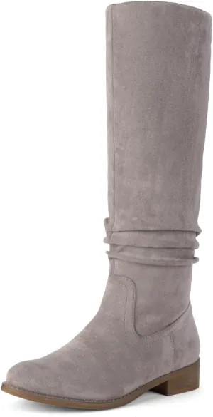 Shoe'N Tale Women's Knee High Boots Flat Low Heel Slouch Pointed Toe Winter Shoes with Side Zipper