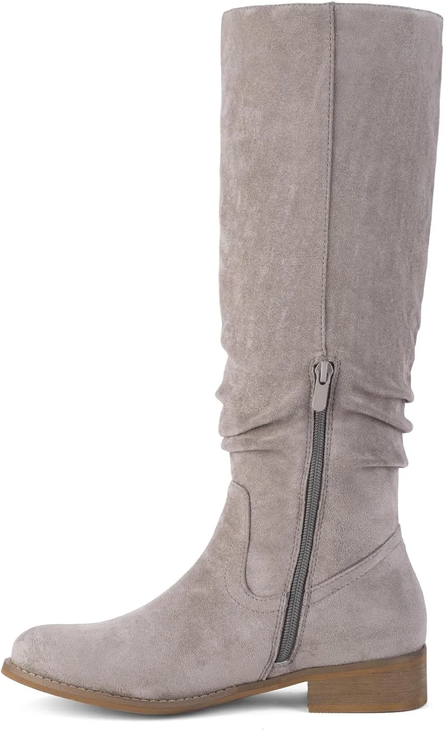 Shoe'N Tale Women's Knee High Boots Flat Low Heel Slouch Pointed Toe Winter Shoes with Side Zipper