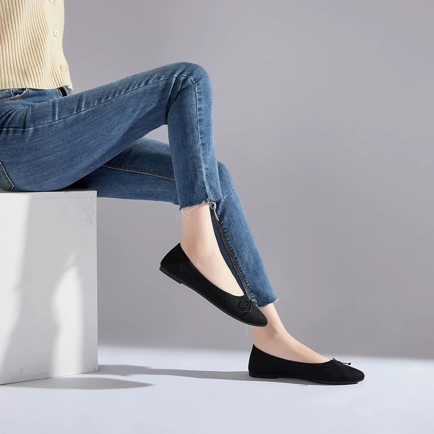 Shupua Women's Flats Black Flats Shoes Pointed Toe Ballet Flats Comfortable Bow Girls Flats Dressy