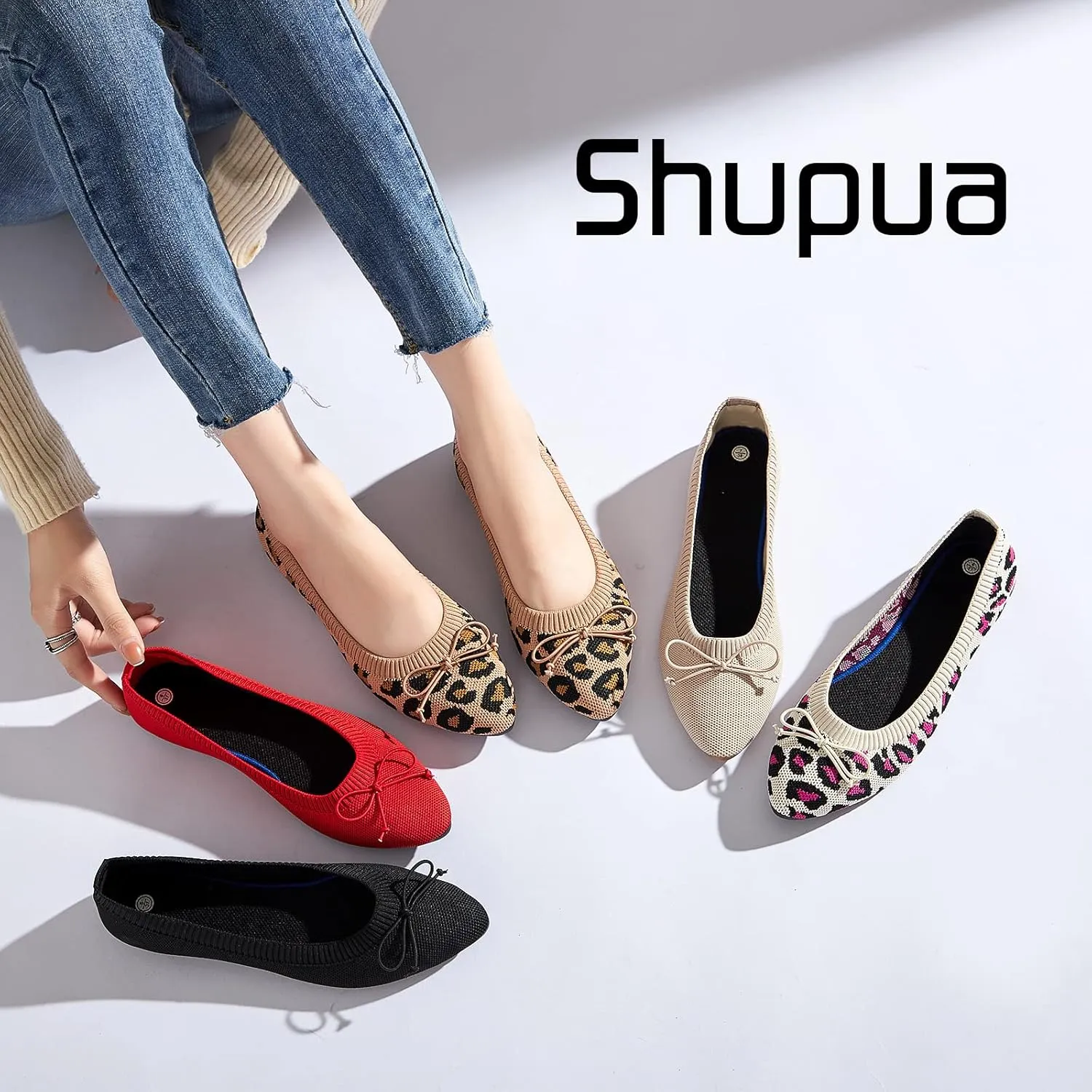 Shupua Women's Flats Black Flats Shoes Pointed Toe Ballet Flats Comfortable Bow Girls Flats Dressy