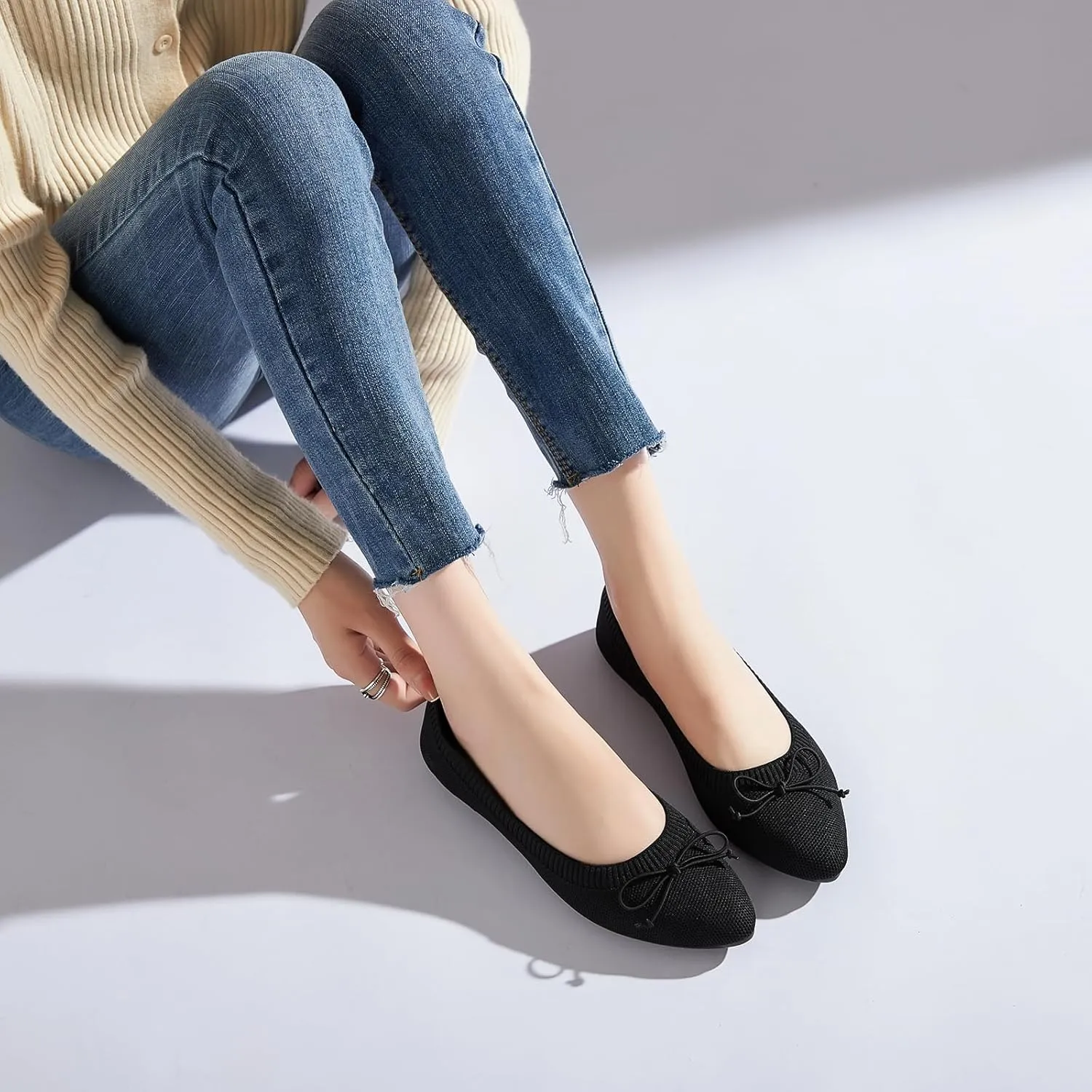 Shupua Women's Flats Black Flats Shoes Pointed Toe Ballet Flats Comfortable Bow Girls Flats Dressy