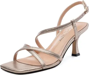 SKYSTERRY Women's Mid Kitten Strappy Sandals Square Open Toe Ankle Buckle Slingback Patent Heels Sexy Dress Wedding Party Daily-Life Shoes For Women 2.5 Inch
