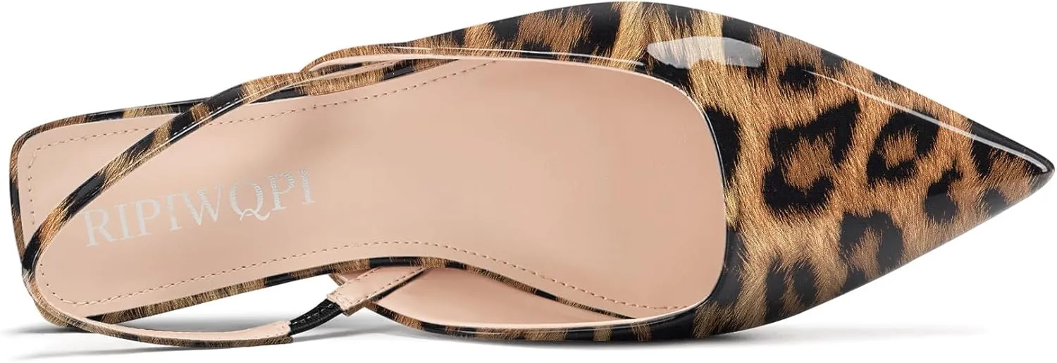 Slingback Flats for Women Pointed Toe Slip On Low Heel Pumps for Office Casual 0.4 Inches Heels