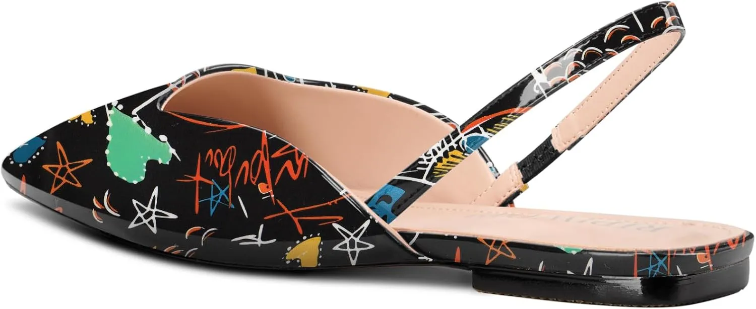 Slingback Flats for Women Pointed Toe Slip On Low Heel Pumps for Office Casual 0.4 Inches Heels
