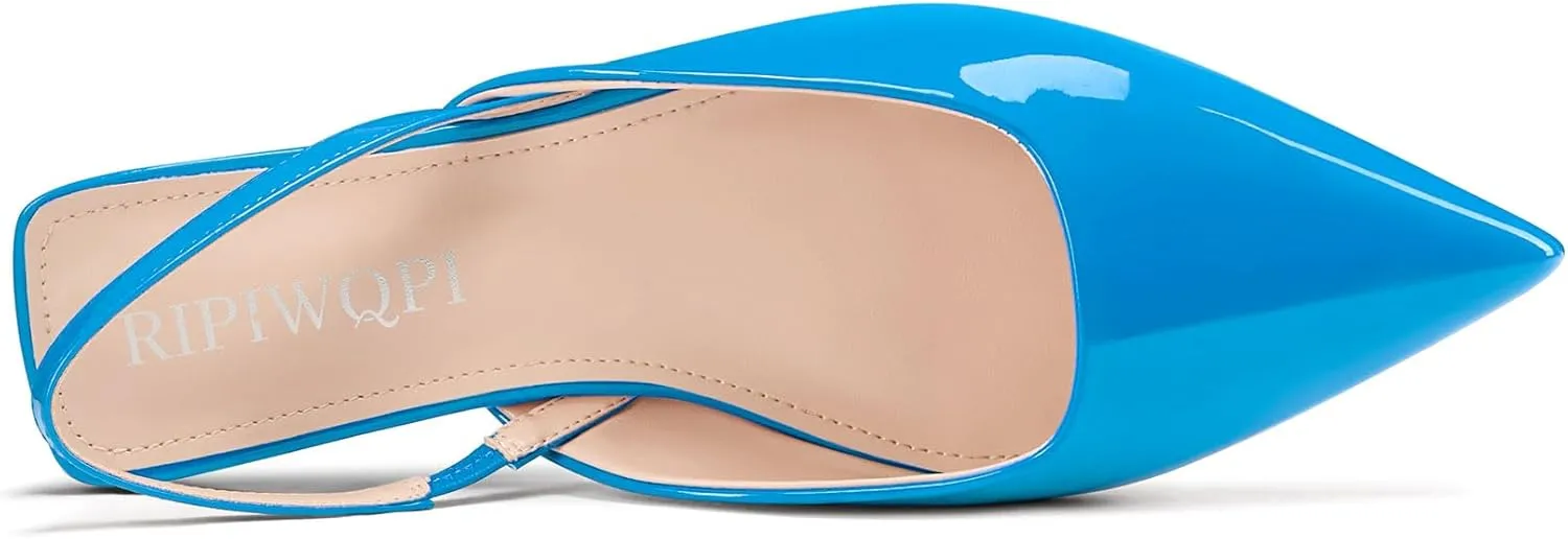 Slingback Flats for Women Pointed Toe Slip On Low Heel Pumps for Office Casual 0.4 Inches Heels
