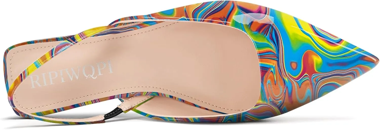 Slingback Flats for Women Pointed Toe Slip On Low Heel Pumps for Office Casual 0.4 Inches Heels