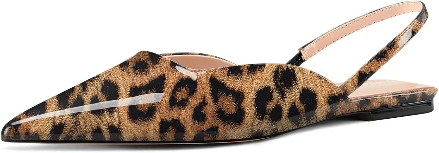 Slingback Flats for Women Pointed Toe Slip On Low Heel Pumps for Office Casual 0.4 Inches Heels