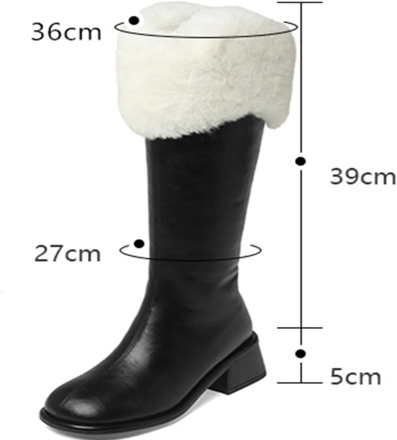 Slip On Low Heeled Snow Boots, Short Plush Lined Raw Edge Knee High Boots Leather Shiny Straight Boots Waterproof Non Slip Warm Women's Winter Boots