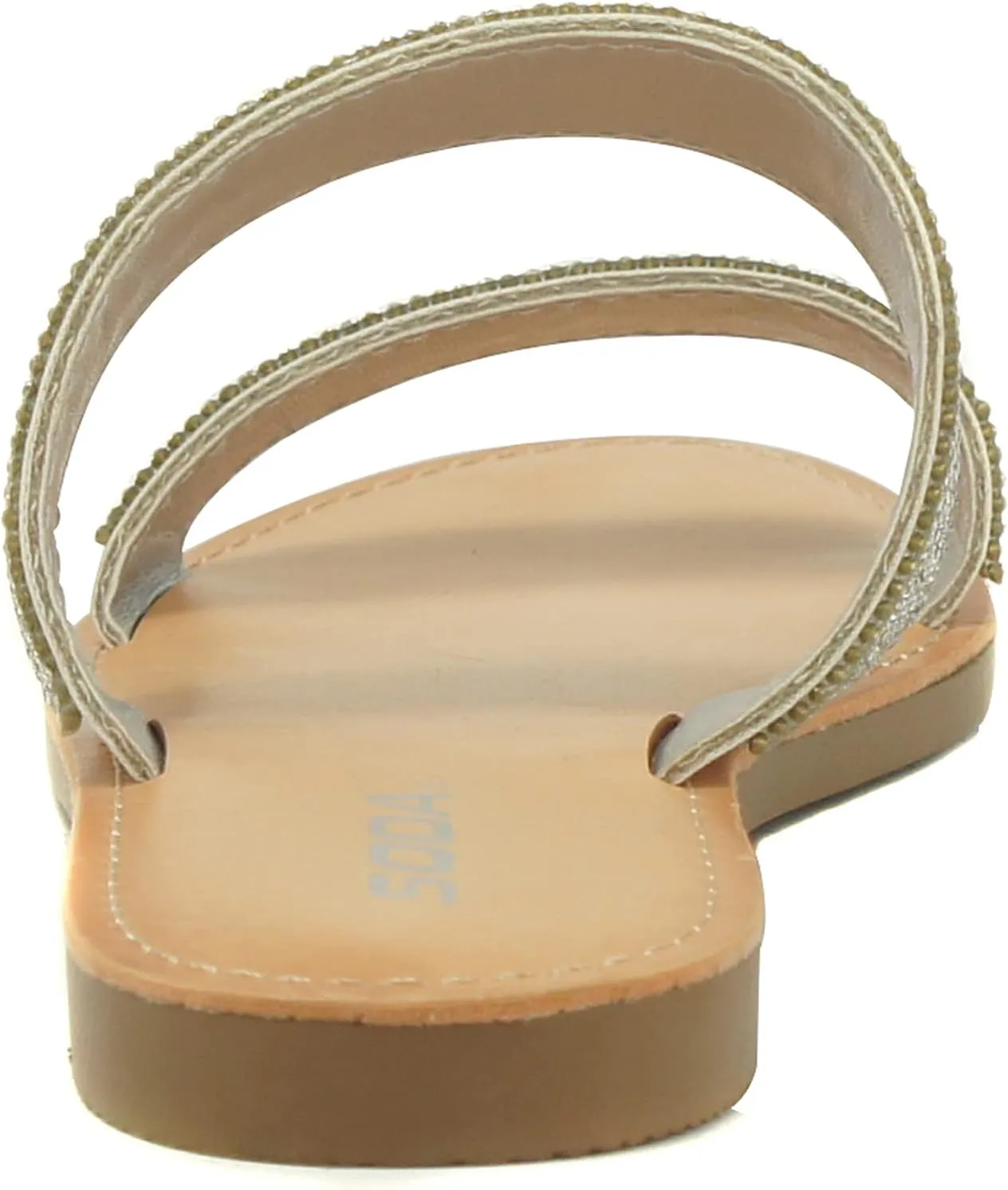 Soda AMONG Women Sparkle Rhinestone Dual band Strap Open Toe Flat Flip Flops Slide Slippers Sandals