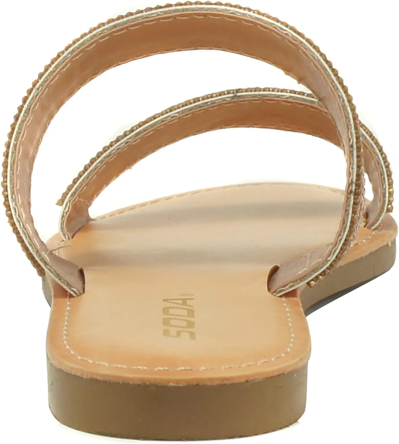 Soda AMONG Women Sparkle Rhinestone Dual band Strap Open Toe Flat Flip Flops Slide Slippers Sandals