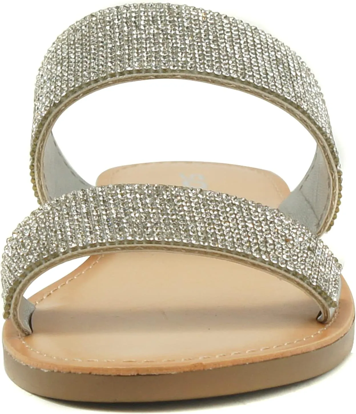 Soda AMONG Women Sparkle Rhinestone Dual band Strap Open Toe Flat Flip Flops Slide Slippers Sandals