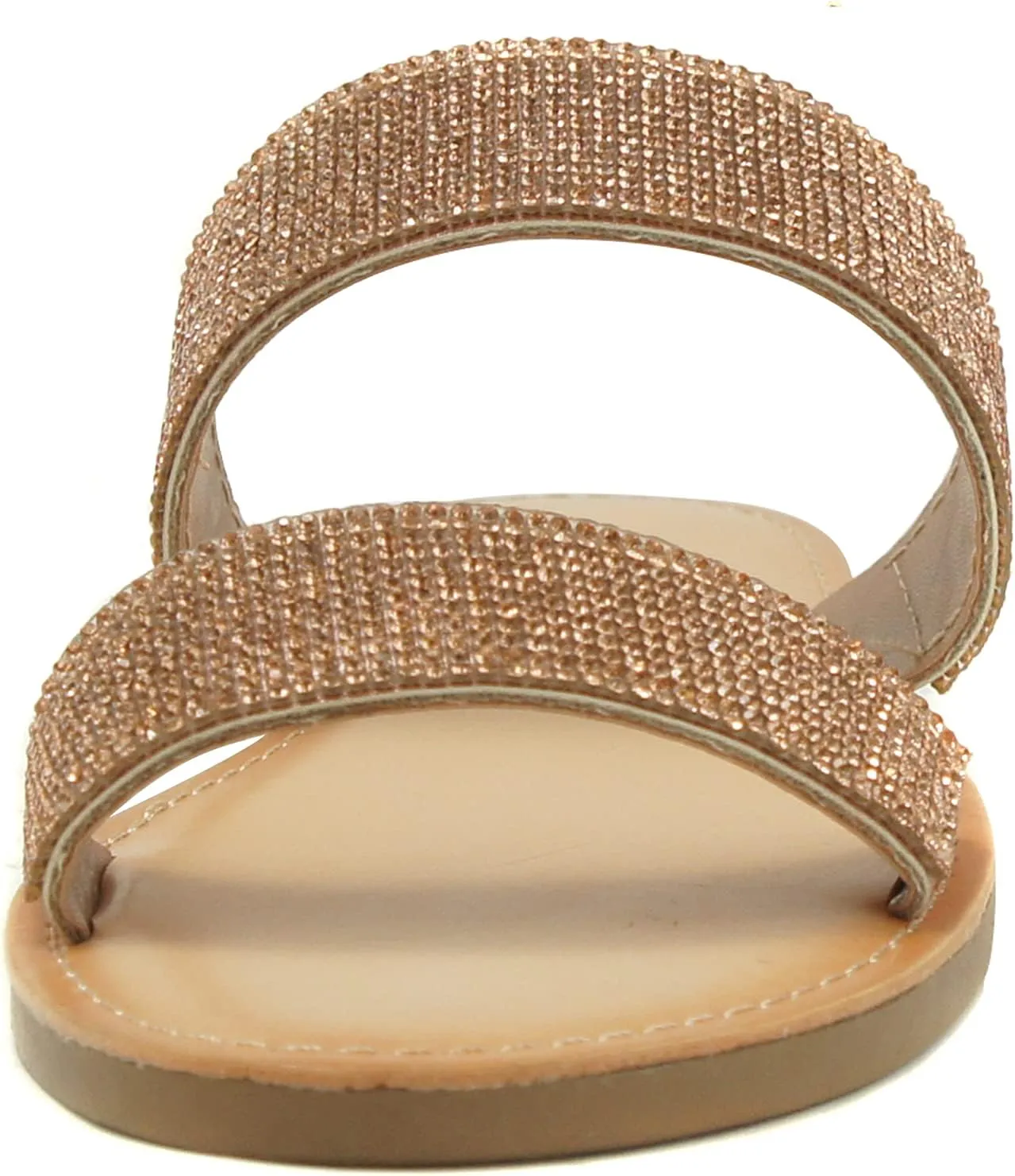 Soda AMONG Women Sparkle Rhinestone Dual band Strap Open Toe Flat Flip Flops Slide Slippers Sandals