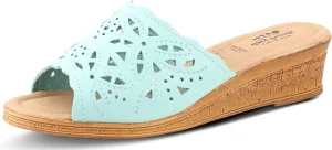 Spring Step Estella Women's Fashion Wedge Slide Sandals – Casual Leather Heel with Geometric Laser-Cut Detailing