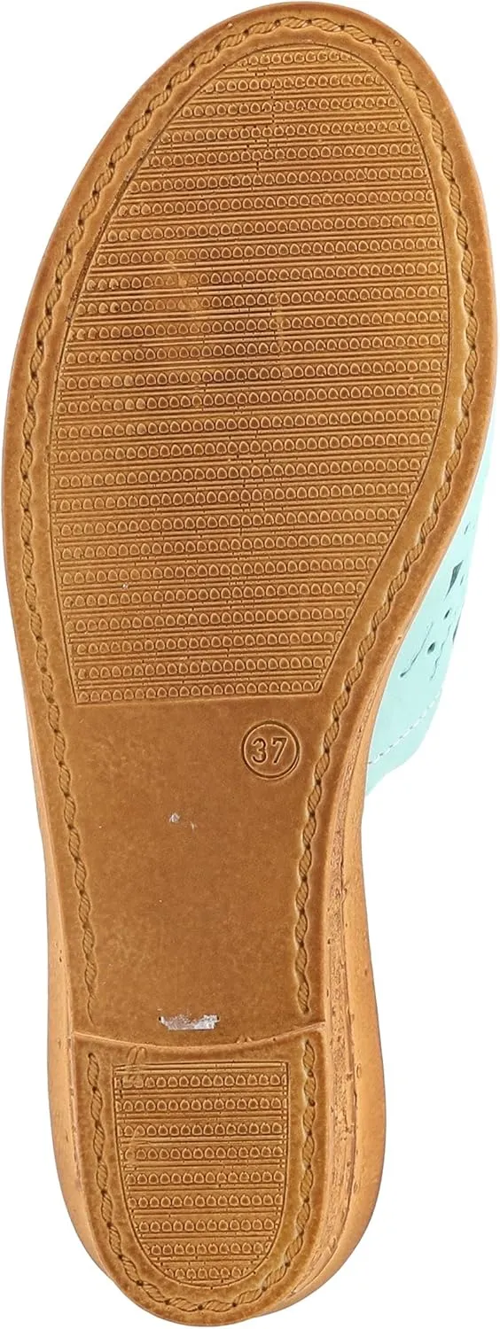 Spring Step Estella Women's Fashion Wedge Slide Sandals – Casual Leather Heel with Geometric Laser-Cut Detailing