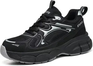 Steel Toe Shoes for Women Safety Shoes Wide fit Indestructible Work Sneakers Men Lightweight Slip on Resistant Breathable Puncture Proof Composite Toe Shoe Black White