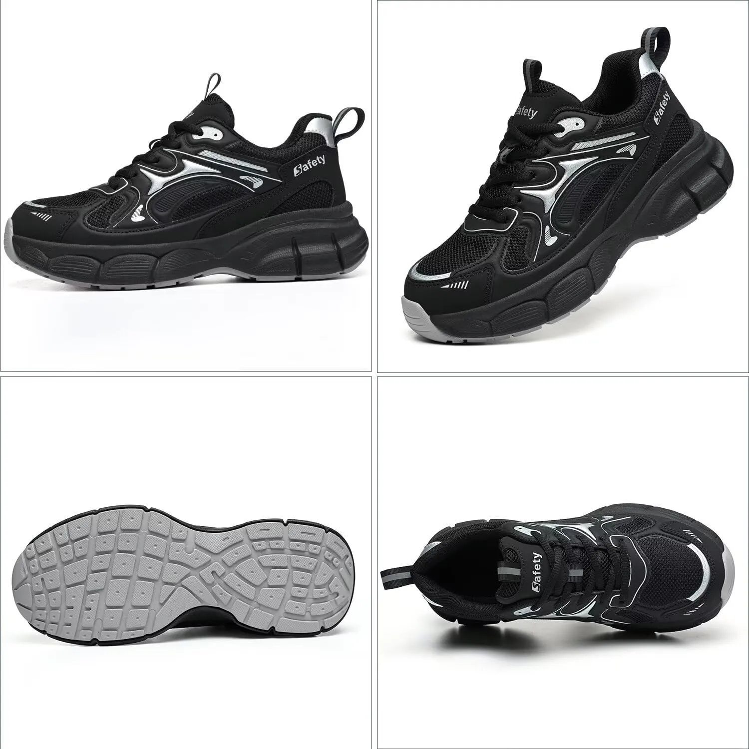 Steel Toe Shoes for Women Safety Shoes Wide fit Indestructible Work Sneakers Men Lightweight Slip on Resistant Breathable Puncture Proof Composite Toe Shoe Black White