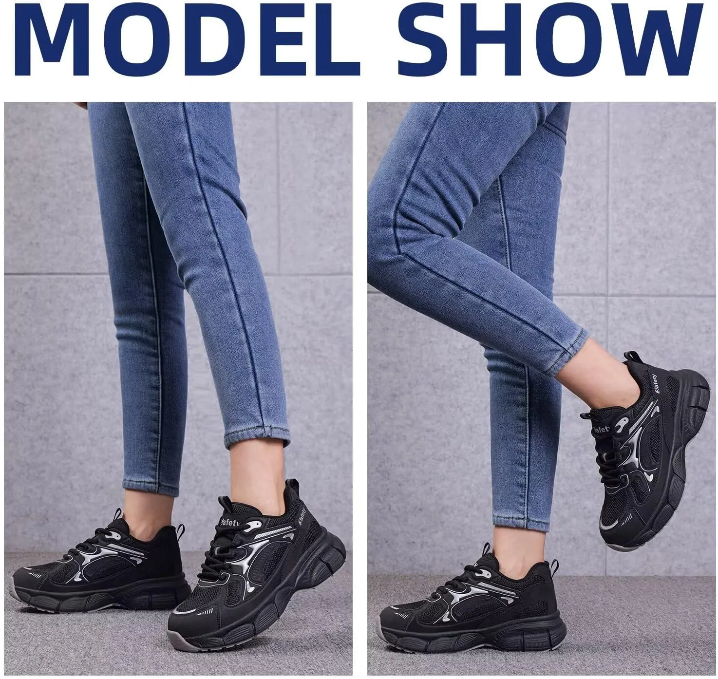 Steel Toe Shoes for Women Safety Shoes Wide fit Indestructible Work Sneakers Men Lightweight Slip on Resistant Breathable Puncture Proof Composite Toe Shoe Black White