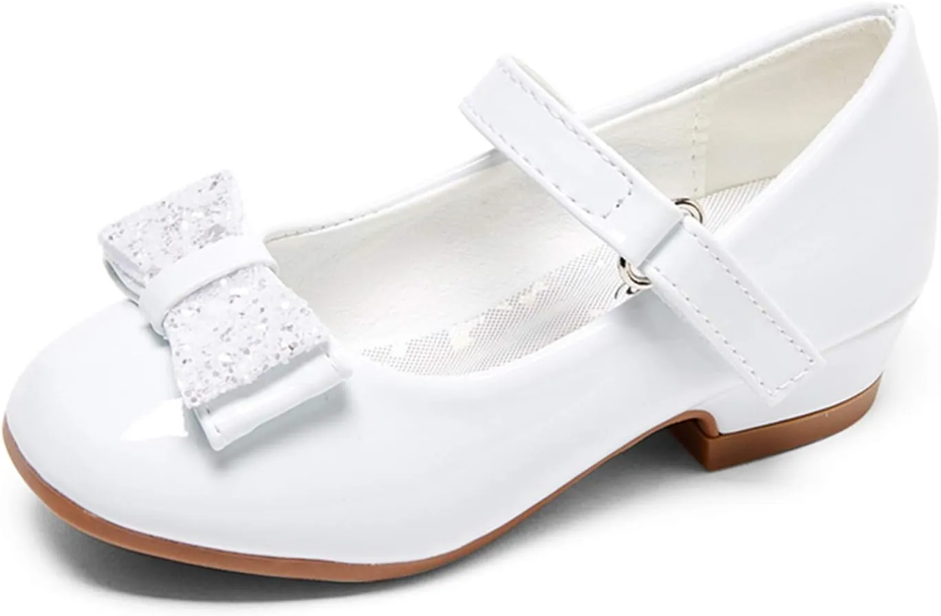 Stelle Girls Dress Shoes Toddler White Flower Girl Low Heels Mary Jane Flat for School Uniform Wedding(Little/Big Kid)