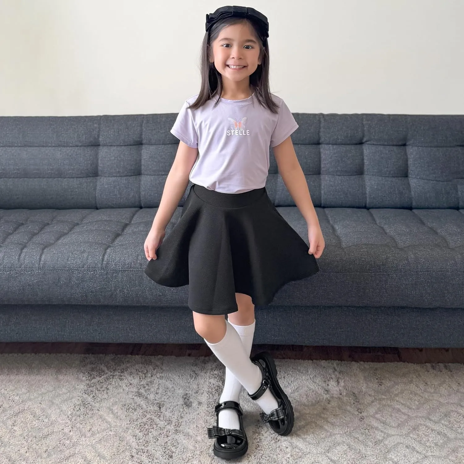 Stelle School Shoes for Girls Mary Jane Uniform Dress Shoes Detachable Bow Chunky Ballerina Wedding (Little/Big Kids)