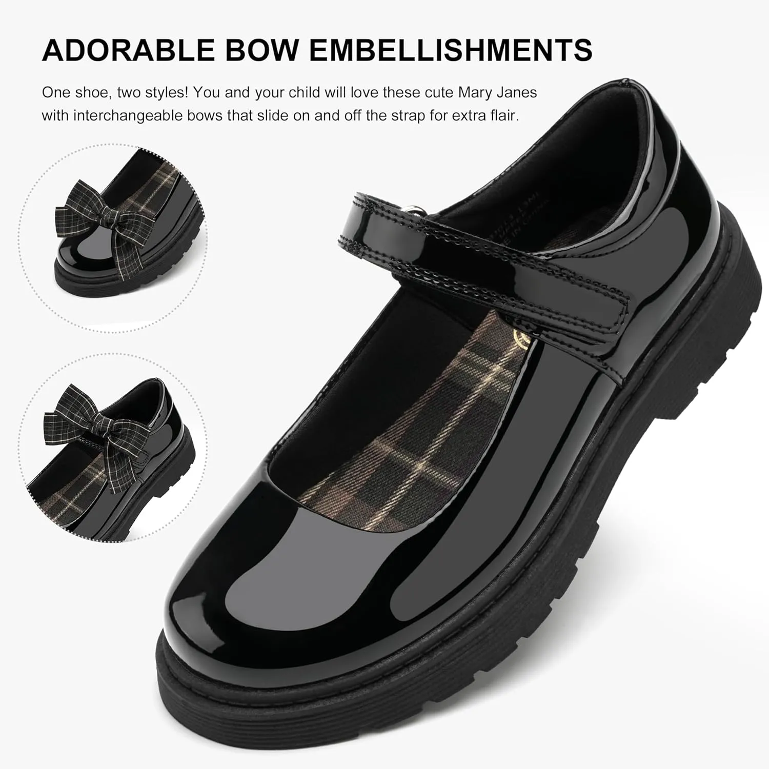 Stelle School Shoes for Girls Mary Jane Uniform Dress Shoes Detachable Bow Chunky Ballerina Wedding (Little/Big Kids)