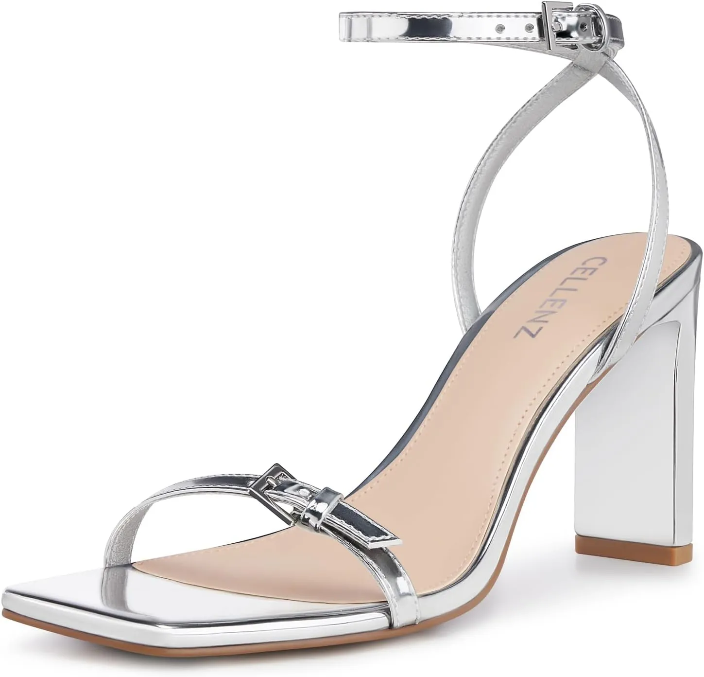 Strappy Women High Heels: 3.4 Inch Sexy Wide Heel Sandals, Square Open Toe Heeled, Comfortable Prom Party Wedding Shoes