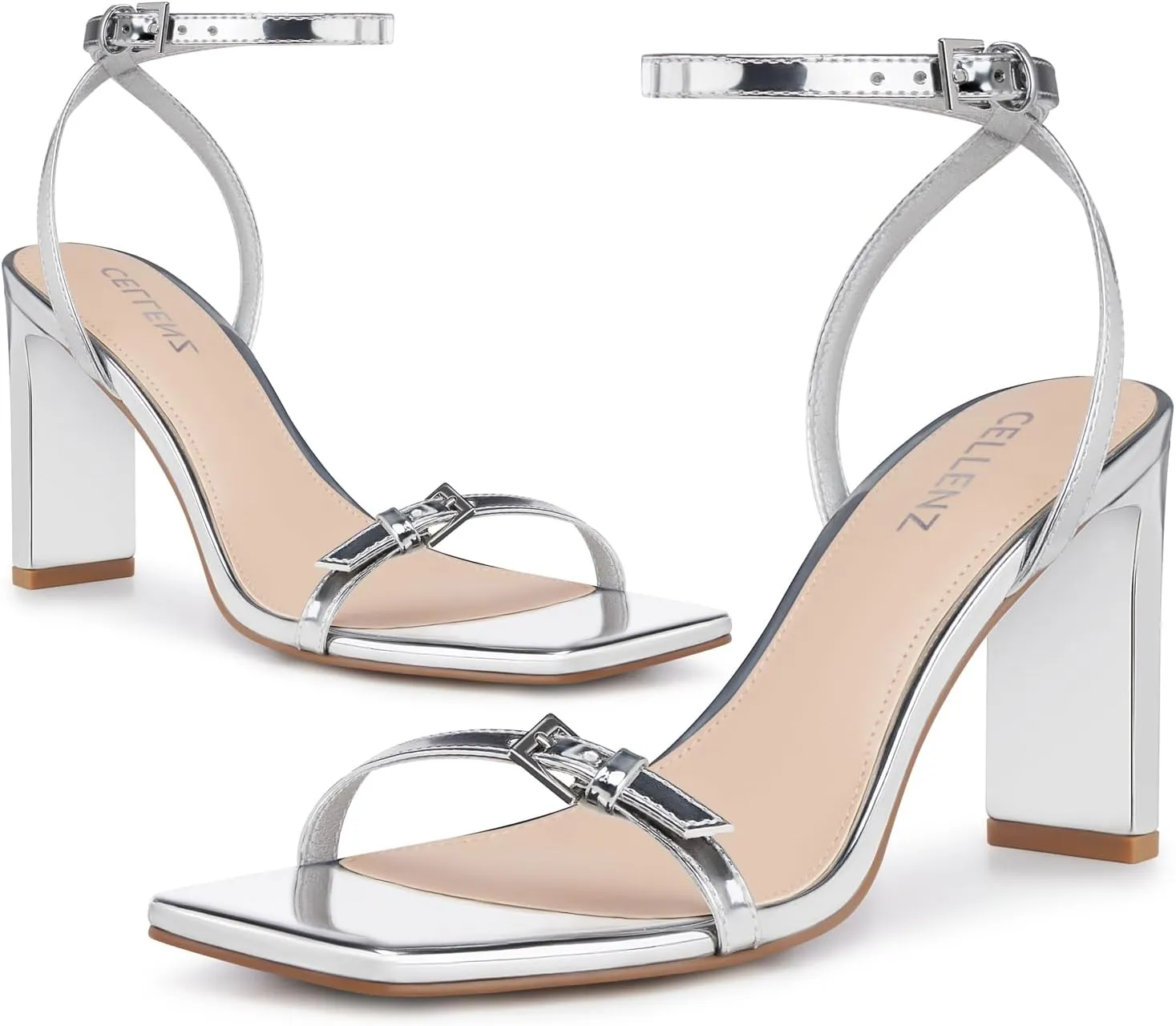 Strappy Women High Heels: 3.4 Inch Sexy Wide Heel Sandals, Square Open Toe Heeled, Comfortable Prom Party Wedding Shoes