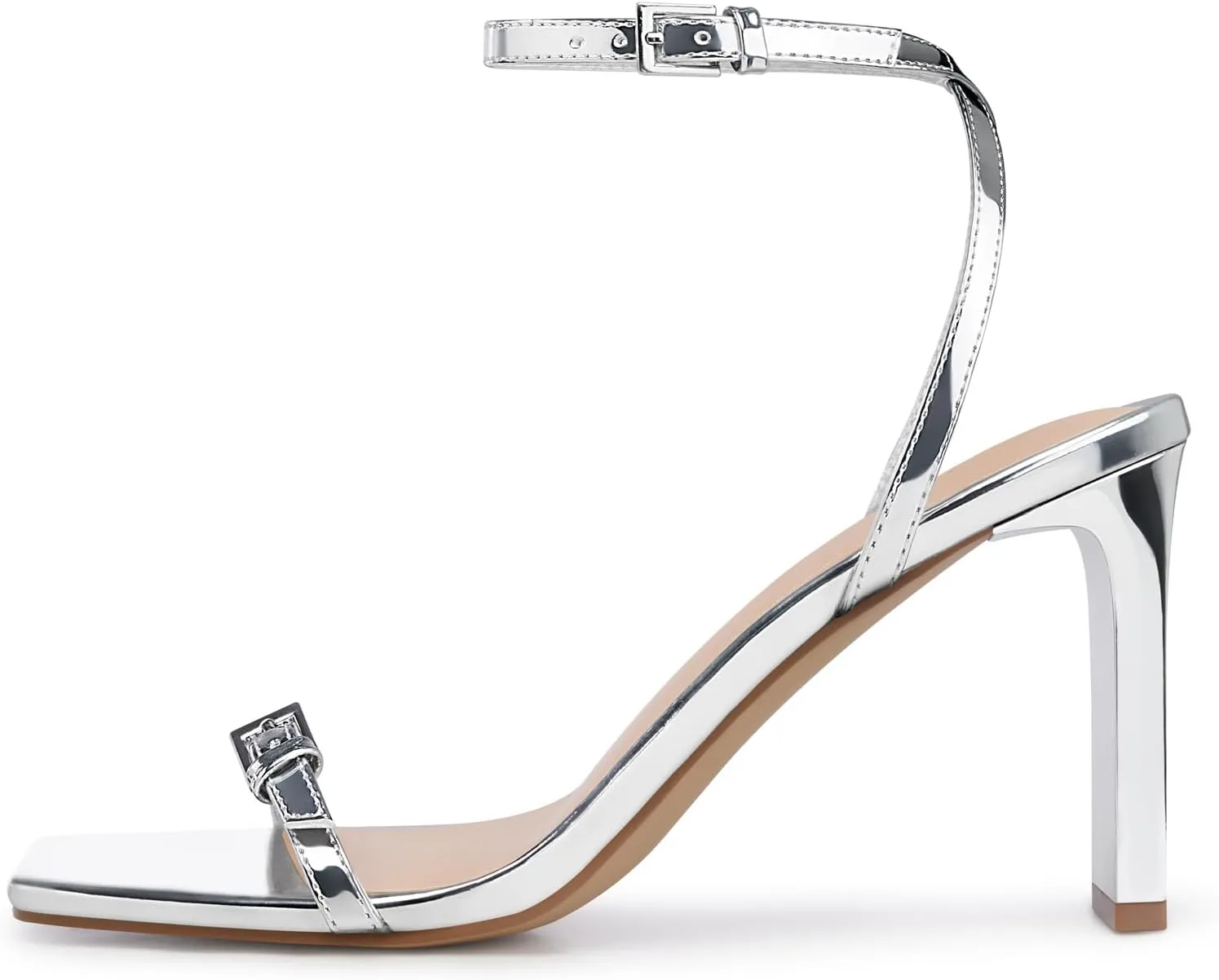 Strappy Women High Heels: 3.4 Inch Sexy Wide Heel Sandals, Square Open Toe Heeled, Comfortable Prom Party Wedding Shoes