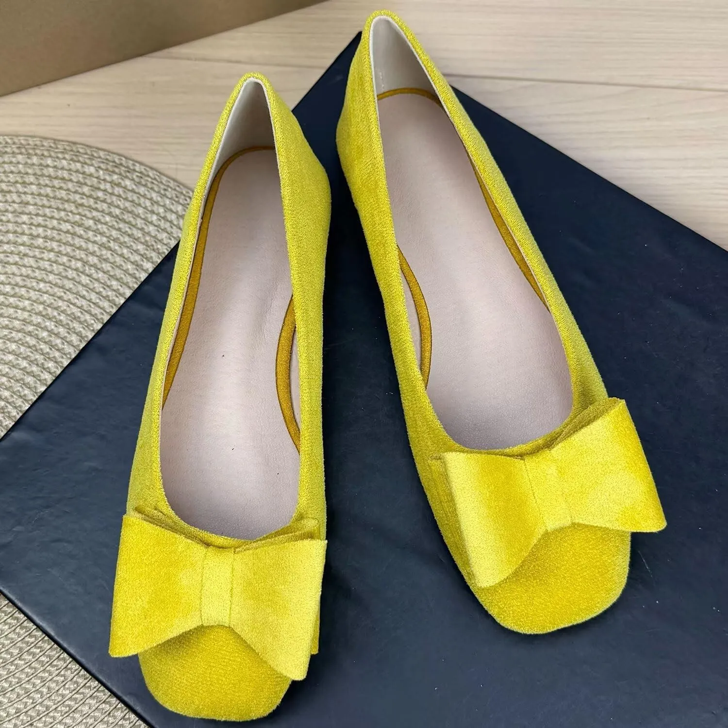 Stunner Square Toe Ballets Flats for Women Casual Sweety Style Slip on Dressy Bowknot Ballerina Shoes