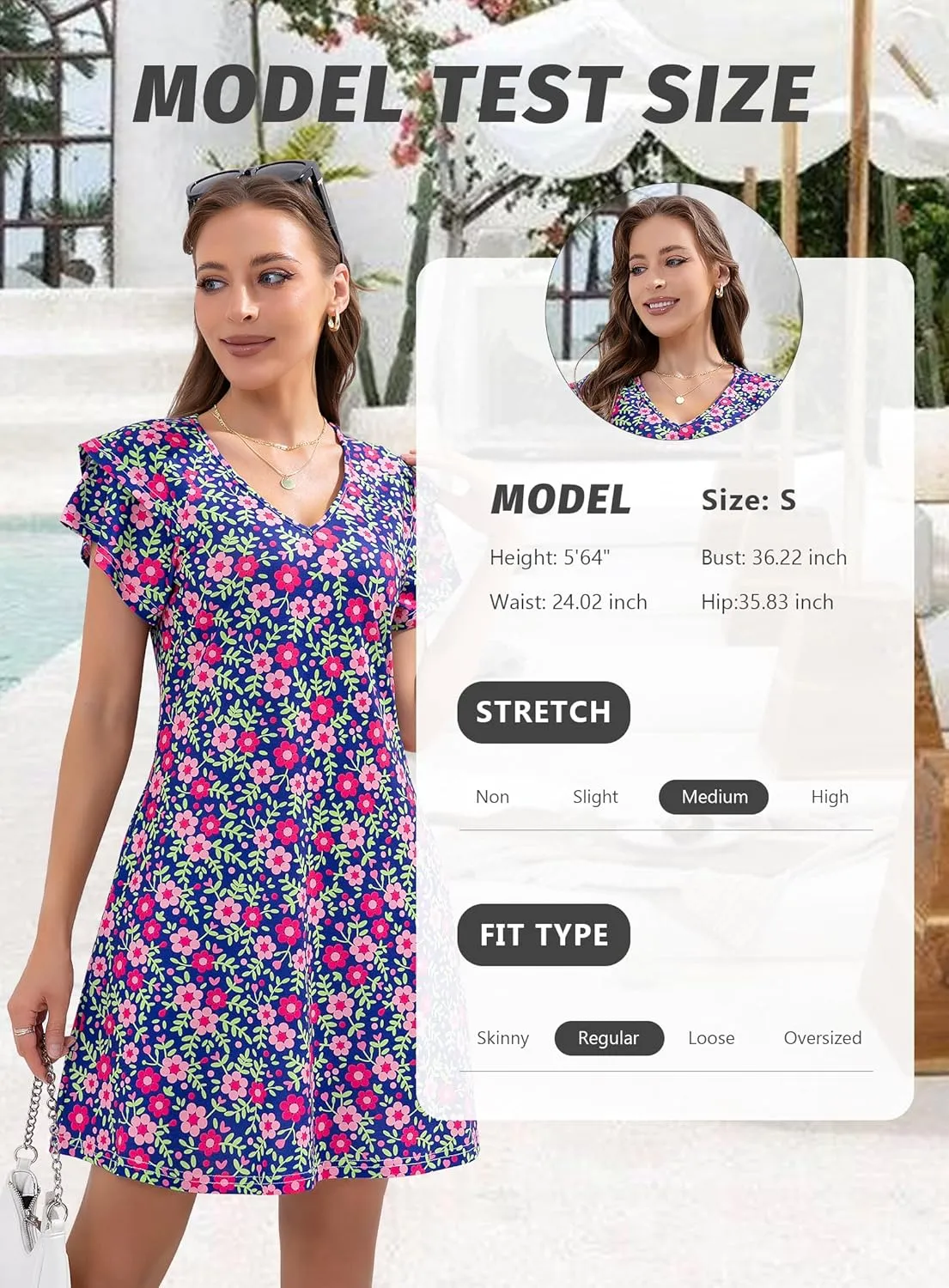Summer Dresses for Women 2025 Casual Ruffle Sleeves Mini Dress Sundresses Floral Boho Beach Dresses with Pockets