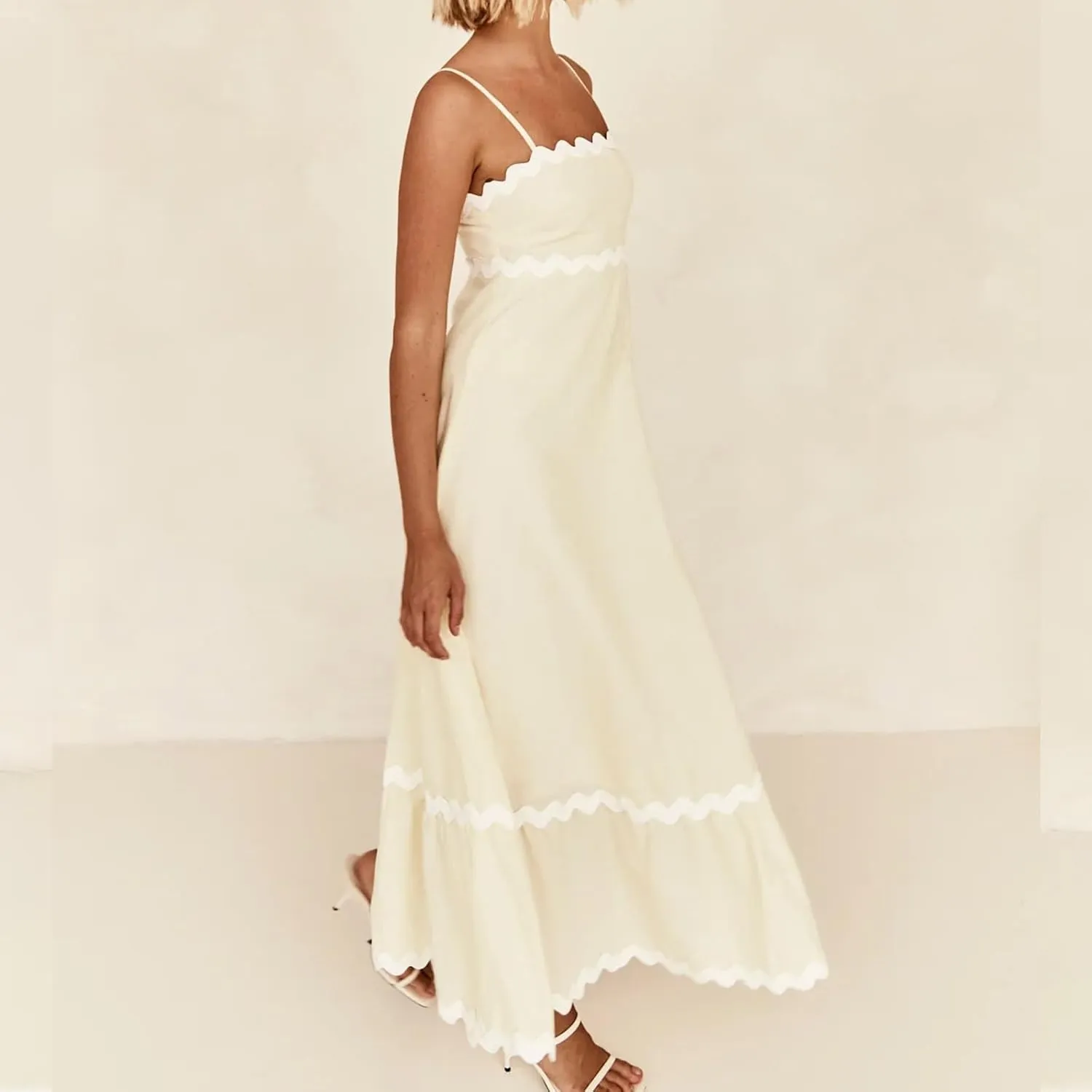 Summer Maxi Dresses for Women 2024 Casual RIC Rac Spaghetti Strap Dress Beach Vacation A Line Flowy Swing Sundresses
