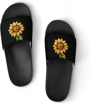 Sunflower Peace Sign Floral Unisex Shower Shoes House Slippers Non-Slip Indoor Bathroom Shoes for Pool Beach 45 (275mm)