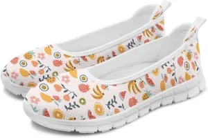 Sweet Fruit Printed Womens Ballet Flats Dress Shoes Slip On Mesh Casual Sneakers Round Toe Platform Loafers Lightweight Office & Travel