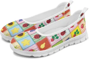 Sweet Fruit Printed Womens Ballet Flats Dress Shoes Slip On Mesh Casual Sneakers Round Toe Platform Loafers Lightweight Office & Travel