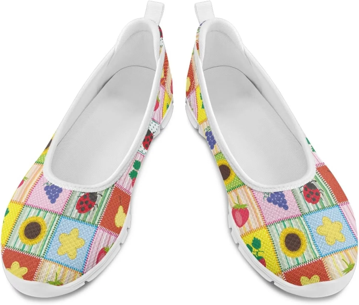 Sweet Fruit Printed Womens Ballet Flats Dress Shoes Slip On Mesh Casual Sneakers Round Toe Platform Loafers Lightweight Office & Travel