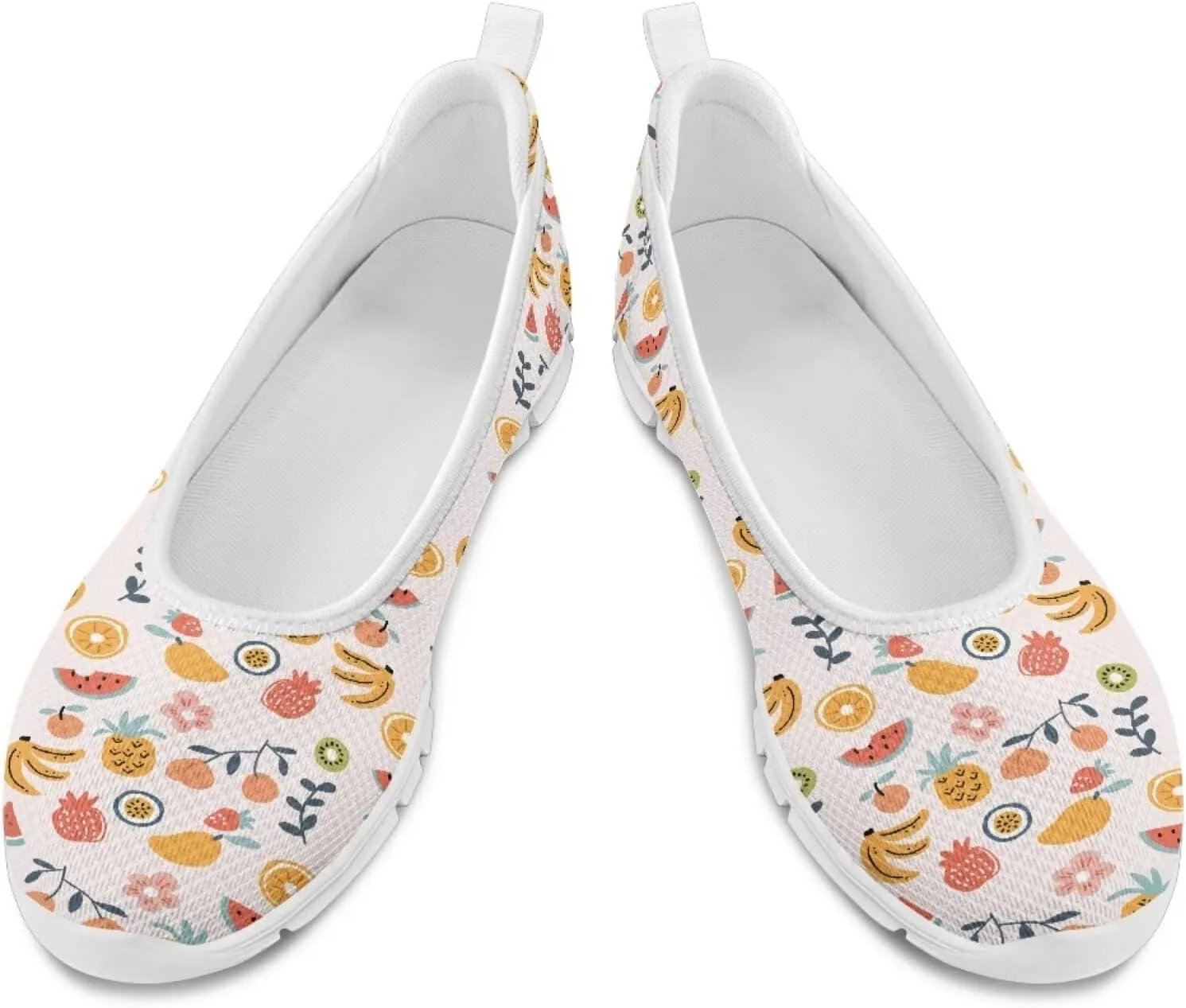 Sweet Fruit Printed Womens Ballet Flats Dress Shoes Slip On Mesh Casual Sneakers Round Toe Platform Loafers Lightweight Office & Travel