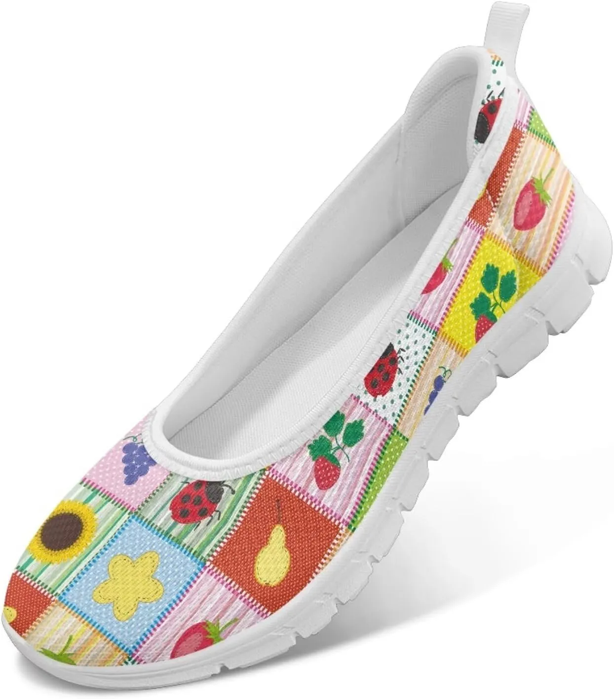 Sweet Fruit Printed Womens Ballet Flats Dress Shoes Slip On Mesh Casual Sneakers Round Toe Platform Loafers Lightweight Office & Travel