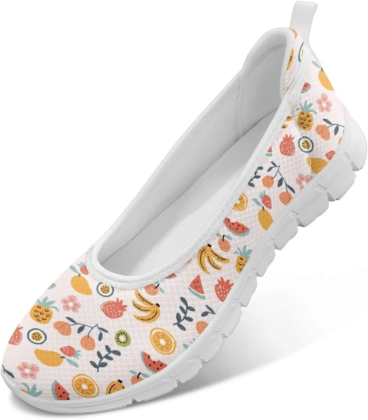 Sweet Fruit Printed Womens Ballet Flats Dress Shoes Slip On Mesh Casual Sneakers Round Toe Platform Loafers Lightweight Office & Travel