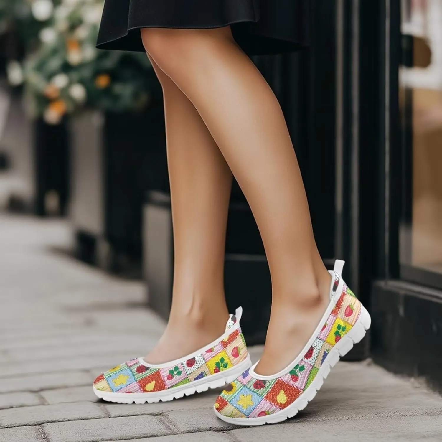 Sweet Fruit Printed Womens Ballet Flats Dress Shoes Slip On Mesh Casual Sneakers Round Toe Platform Loafers Lightweight Office & Travel