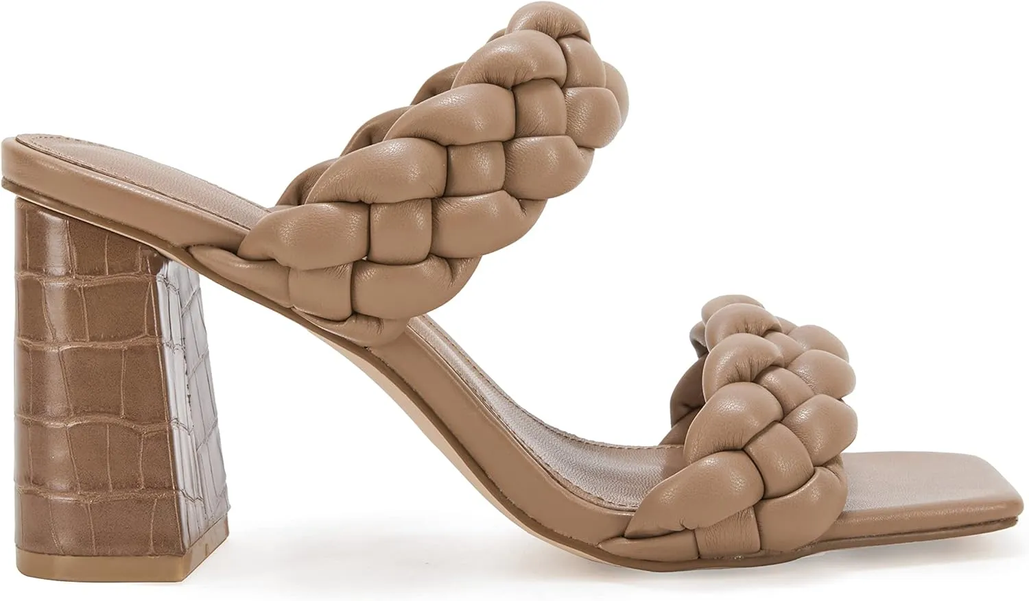 Syktkmx Women's Braided Heeled Sandals Backless Square Open Toe Block Slide Sandals