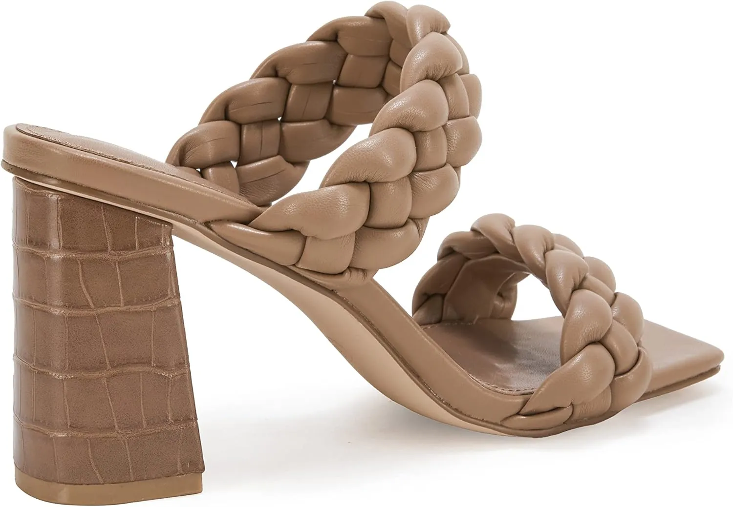 Syktkmx Women's Braided Heeled Sandals Backless Square Open Toe Block Slide Sandals