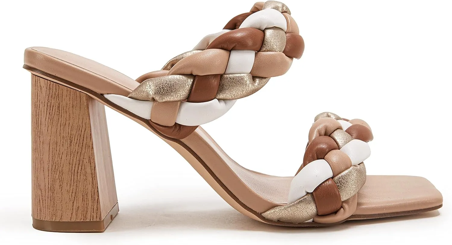Syktkmx Women's Braided Heeled Sandals Backless Square Open Toe Block Slide Sandals