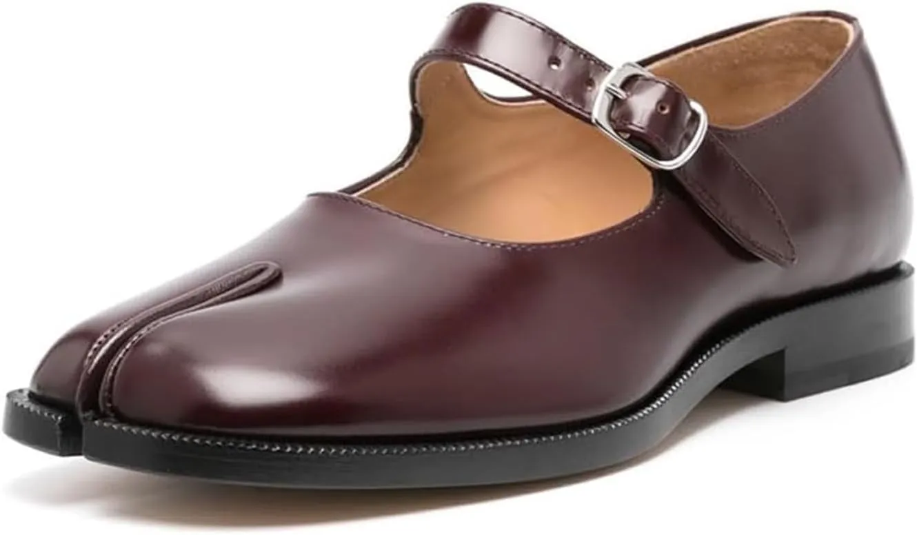 Tabi Mary Jane Shoes Women Split Toe Low Heel with Ankle Buckle Strap Flats Shoes for Women