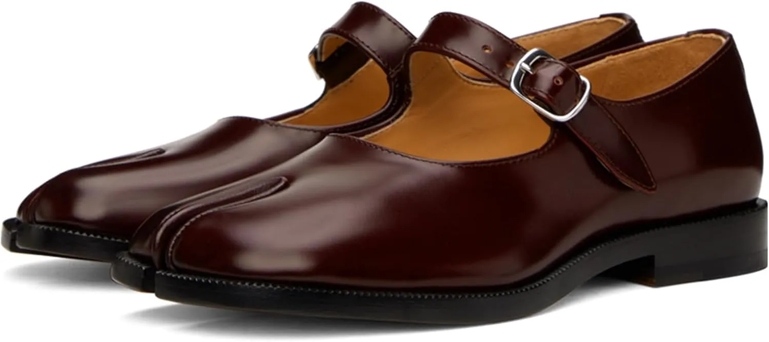 Tabi Mary Jane Shoes Women Split Toe Low Heel with Ankle Buckle Strap Flats Shoes for Women