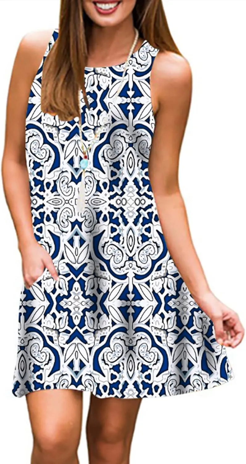 Tanst Sky Summer Dresses for Women 2025 Casual Sleeveless Sundresses Tank Dress Mini Loose Beach Cover Up with Pockets