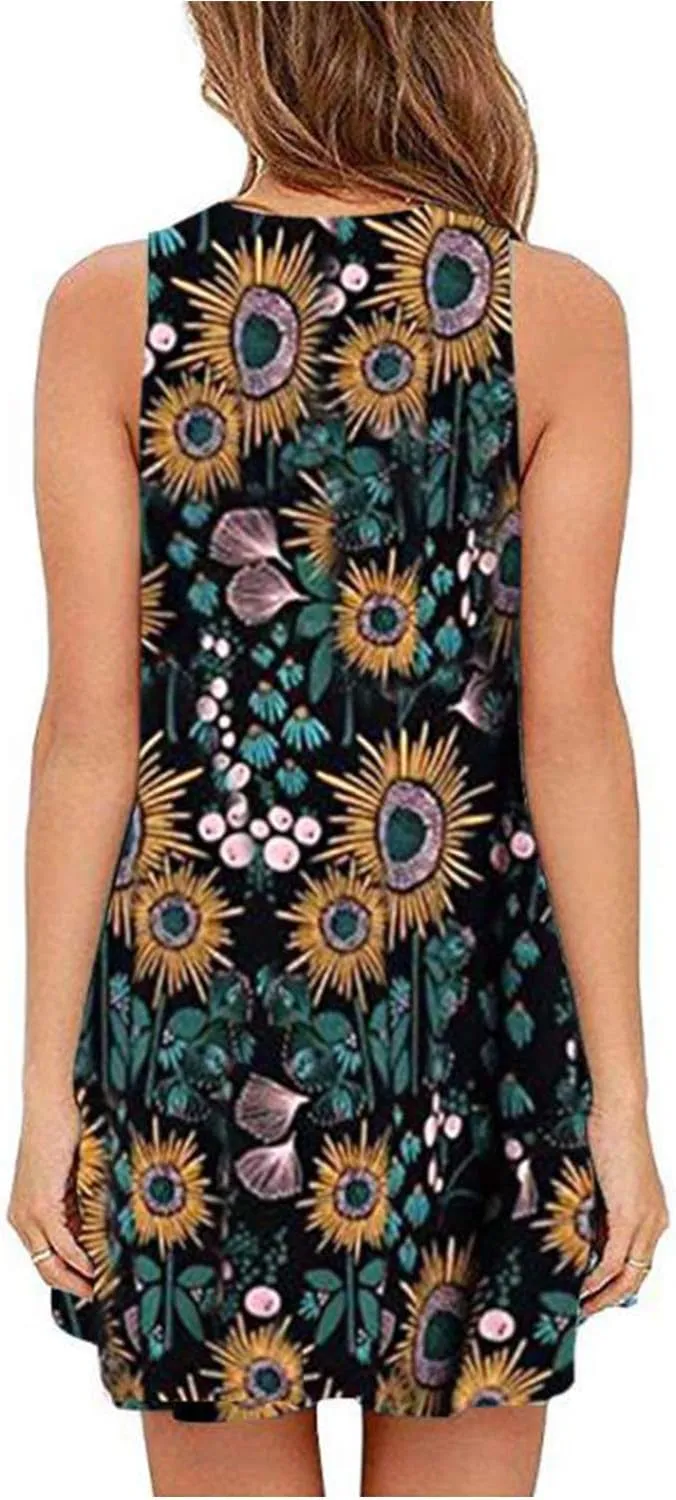 Tanst Sky Summer Dresses for Women 2025 Casual Sleeveless Sundresses Tank Dress Mini Loose Beach Cover Up with Pockets