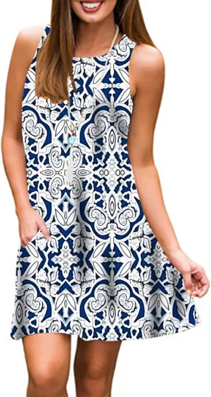 Tanst Sky Summer Dresses for Women 2025 Casual Sleeveless Sundresses Tank Dress Mini Loose Beach Cover Up with Pockets