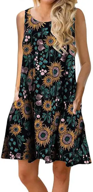 Tanst Sky Summer Dresses for Women 2025 Casual Sleeveless Sundresses Tank Dress Mini Loose Beach Cover Up with Pockets