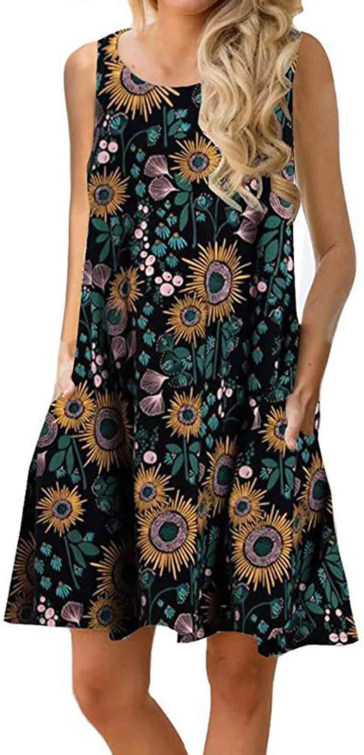 Tanst Sky Summer Dresses for Women 2025 Casual Sleeveless Sundresses Tank Dress Mini Loose Beach Cover Up with Pockets