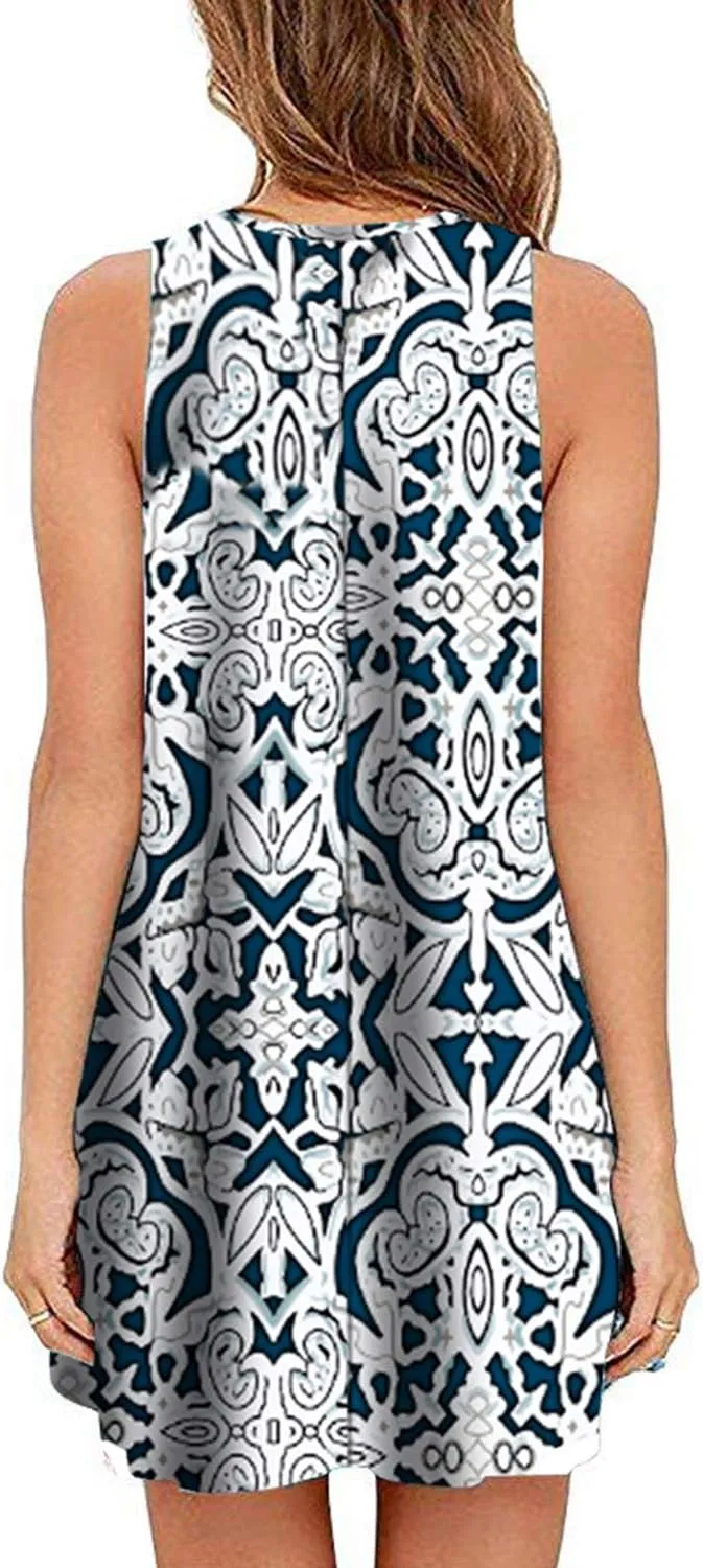 Tanst Sky Summer Dresses for Women 2025 Casual Sleeveless Sundresses Tank Dress Mini Loose Beach Cover Up with Pockets